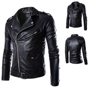 Men's Leather Jacket Autumn and Winter New Korean Style Slim-fit Fashionable Youth Handsome Men's Casual Vertical Collar Locomotive PU Leather Jacket