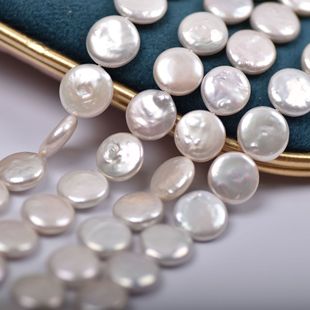 Baroque Special-Shaped Beads 11-12mm Straight Hole Glossy Flat Round Button Beads DIY Jewelry Natural Freshwater Pearl Chain