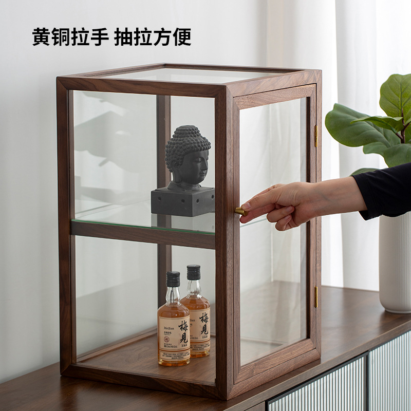 北美黑胡桃木多层玻璃展示柜手办瓷器文玩茶具落地一体陈列收纳柜