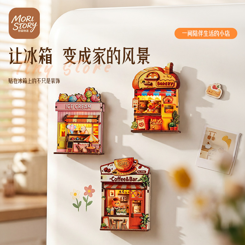 Nosemon Monogatari Shop Refrigerator Magnet DIY Wooden Handmade Assembly 3D Puzzle Model Magnetic Gift