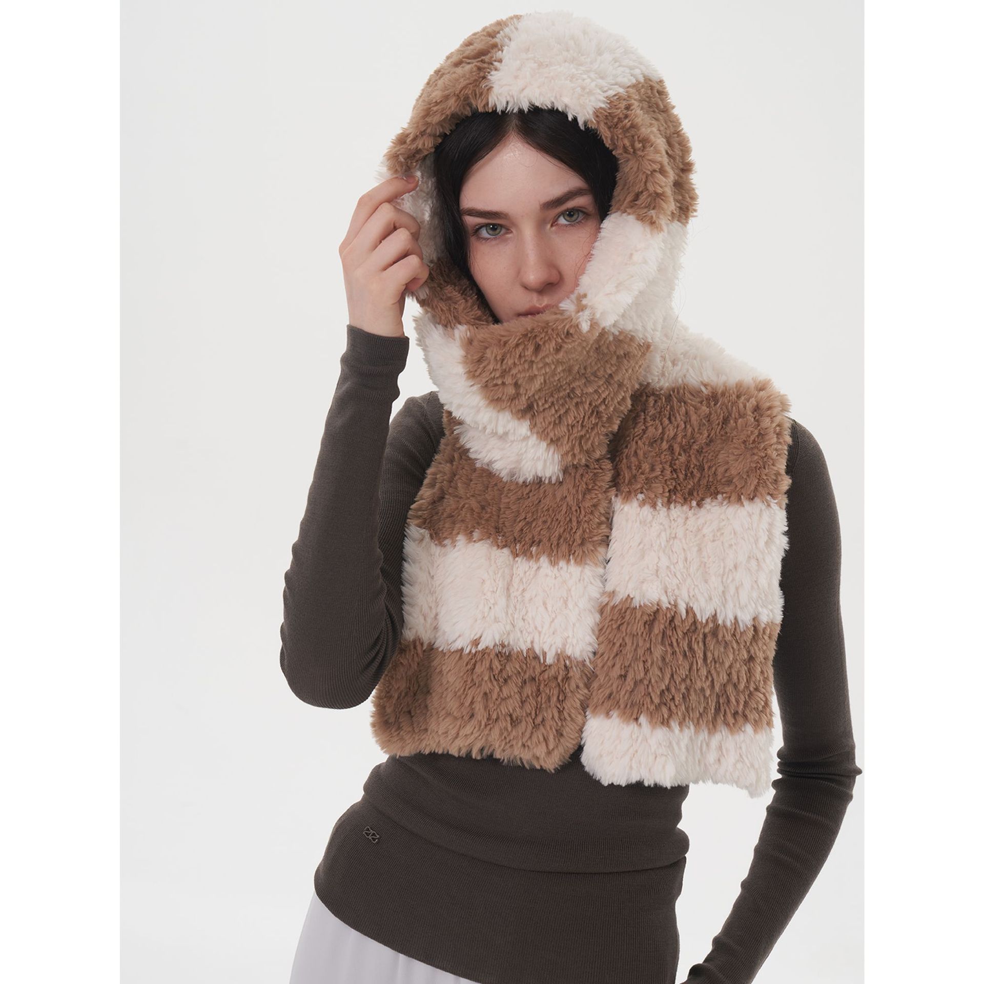 Women's Scarves Soft striped two-color plush scarf for women winter new warm thickened versatile cute knitted scarf scarf_voghion.com