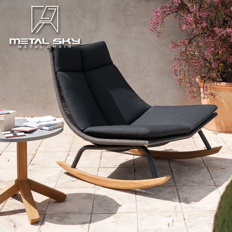 Outdoor rattan rocking chair single recliner tea table combination courtyard outdoor leisure rocking chair waterproof Sun Protection three-piece set