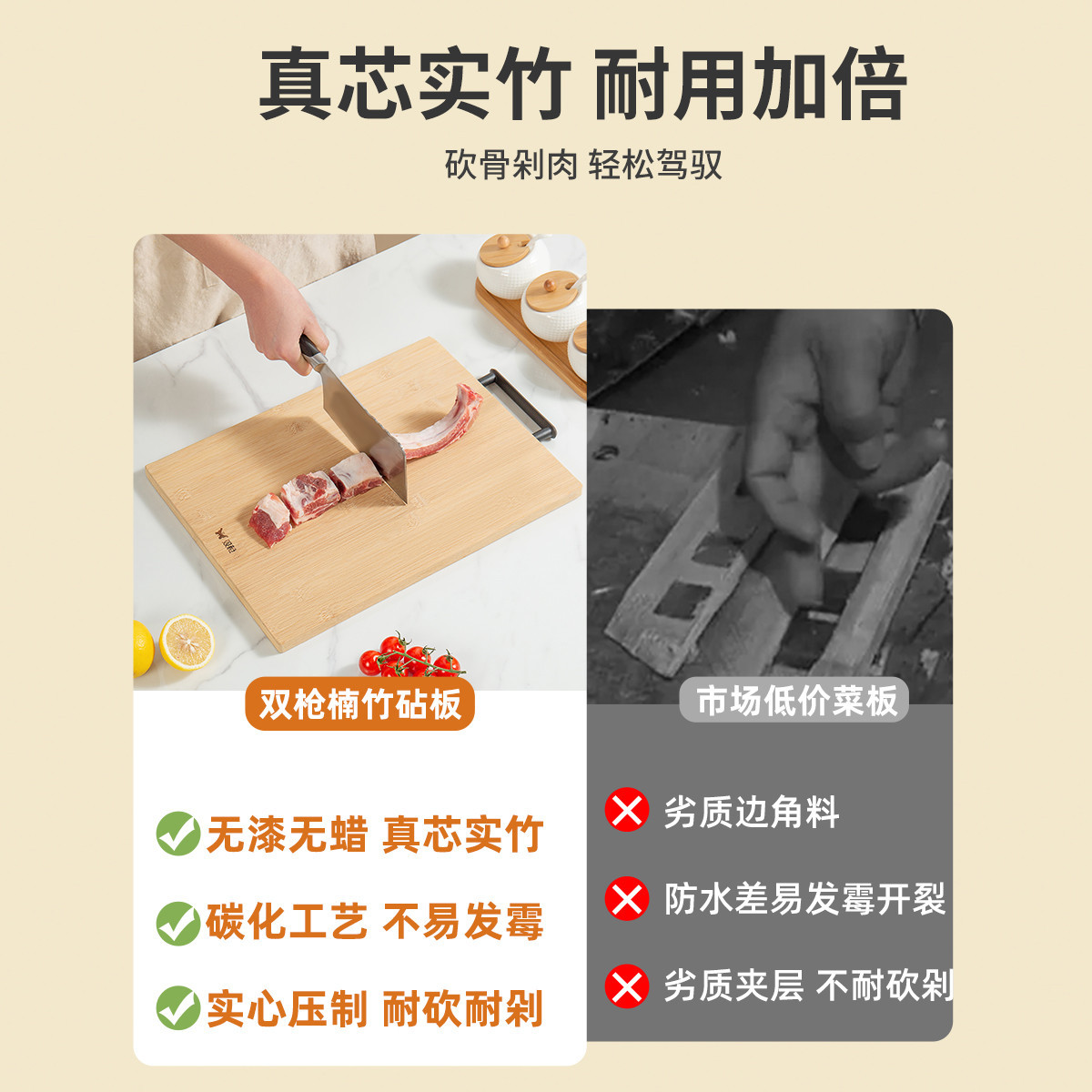Double-bladed cutting board, bamboo cutting board, chopping board, mold-resistant household nan bamboo double-sided kneading board, thickened rolling board wholesale