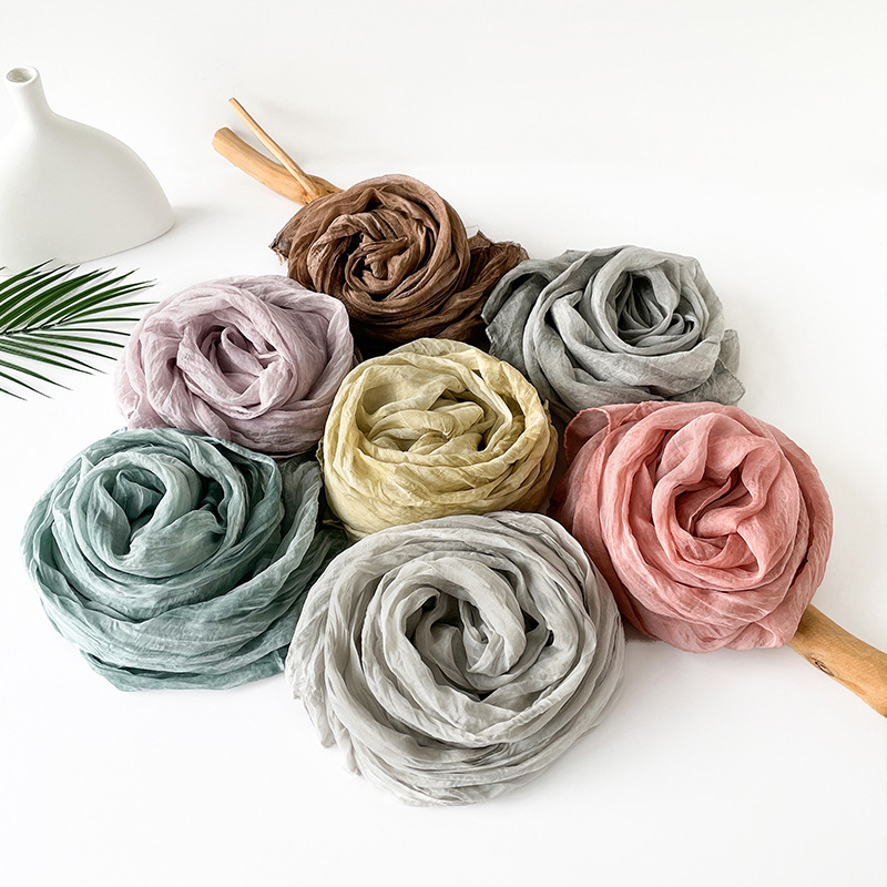 Women's Silk Scarf Spring Summer Sunscreen Wrinkle Free Solid Color Jersey Headscarf For Malaysian And Southeast Asian Style_voghion.com
