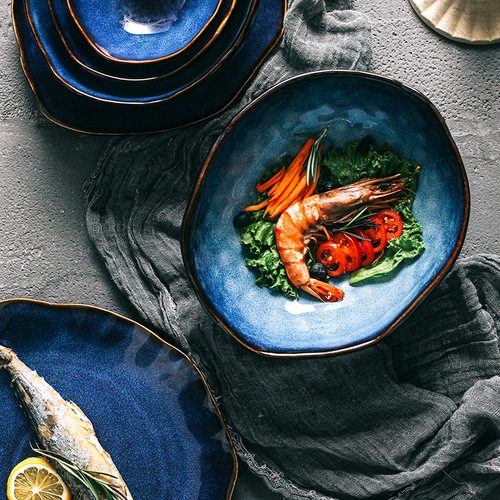 Creative household ceramics cross-border bowl and plate combination tableware kiln tableware rice bowl noodle bowl large soup bowl steak plate