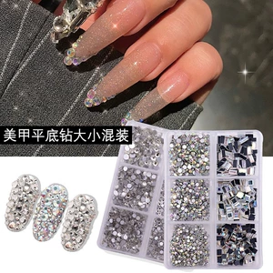 Nail Art Round Flats Bottom Diamond Mixed Color Ab Silver White 6 Grids Boxed Nail Jewelry Stickers DIY Nail Art Diamond Square