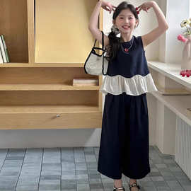 女童轻薄天丝套装2026夏新款大童凉感背心阔腿裤两件套清凉夏装潮