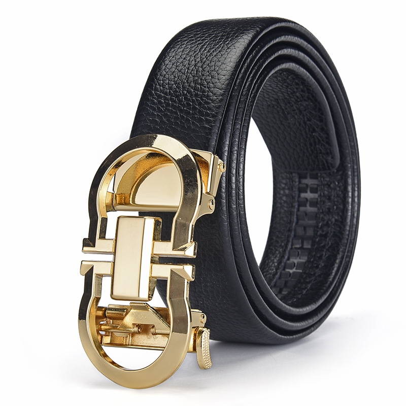 Cinturón de cuero puro para hombre, cuero suave en relieve, cinturón de estudiante, hebilla automática de aleación hueca, cinturón de todo fósforo, sello de cintura de moda en stock