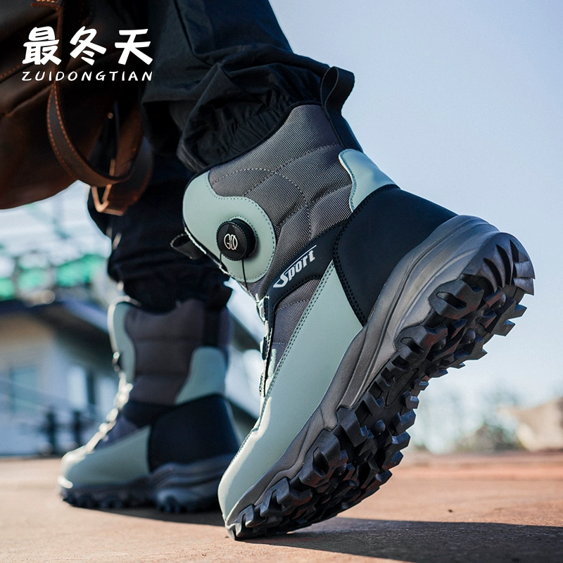 2024 снежные сапоги мужские ручки шнурки водонепроницаемые противоскользящие теплые ботинки Martin Boots толстые северо-восточные туристические зимние ботинки