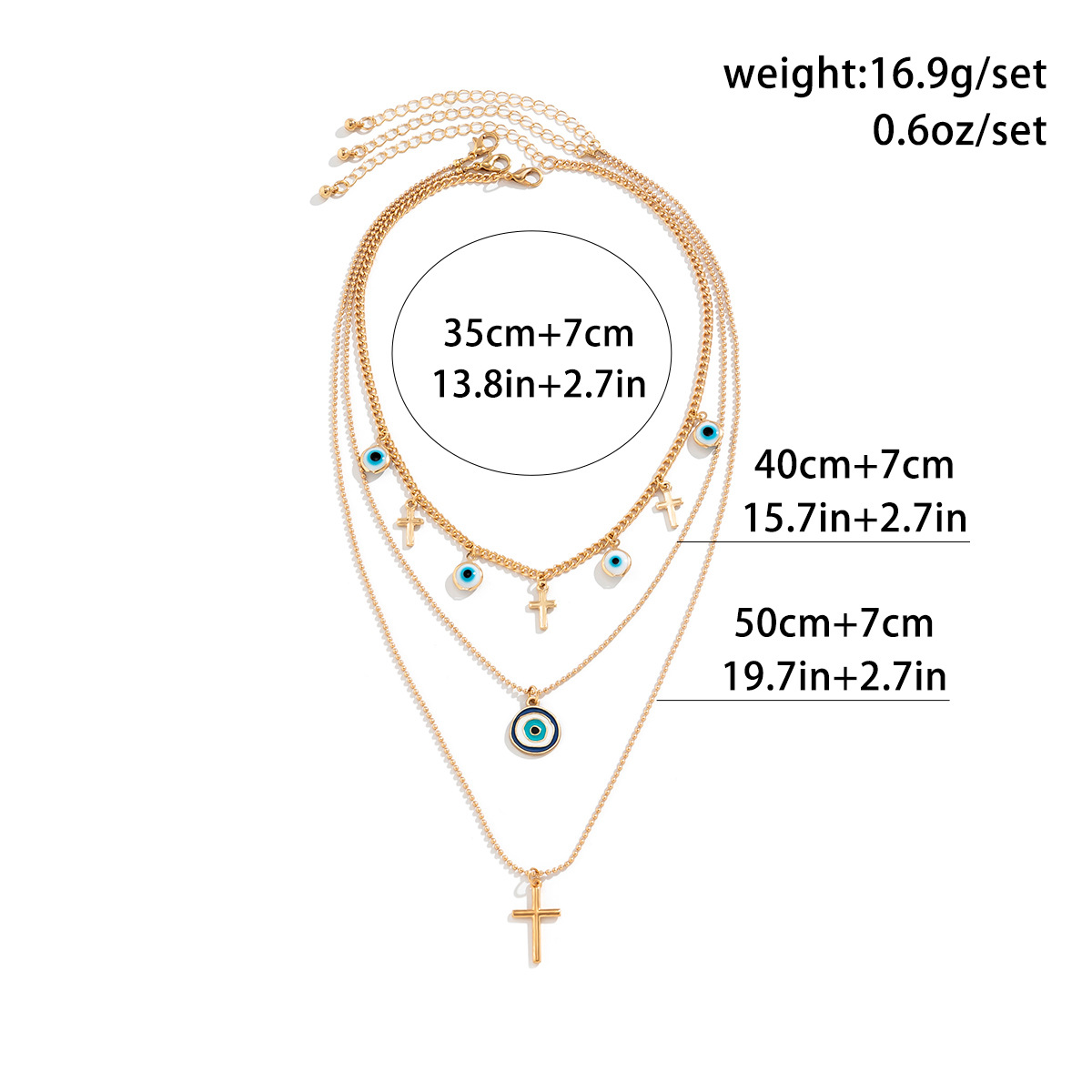 Schmuck Bohemian Blau Dämon Auge Mit Französisch Minimalistischen Kreuz Halskette_voghion.com
