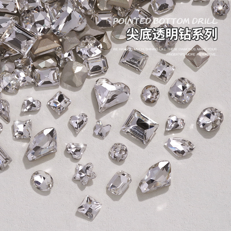 Nail diamond jewelry shaped diamond white crystal transparent color pointed bottom crooked axe water droplets rectangular butterfly nail drill Nail diamond jewelry shaped diamond white crystal transparent color pointed bottom crooked axe water droplets rectangular butterfly nail drill