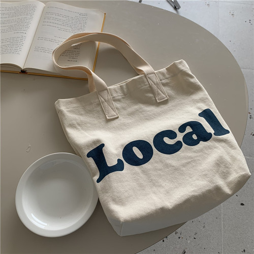 Bags for female students, new Korean style canvas shoulder bag, letter print, small fresh shopping bag, practical tote bag