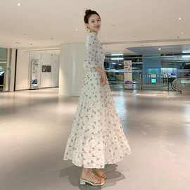 2025夏装新款碎花连衣裙雪纺过膝长款仙女裙子法式温柔风长裙脚踝