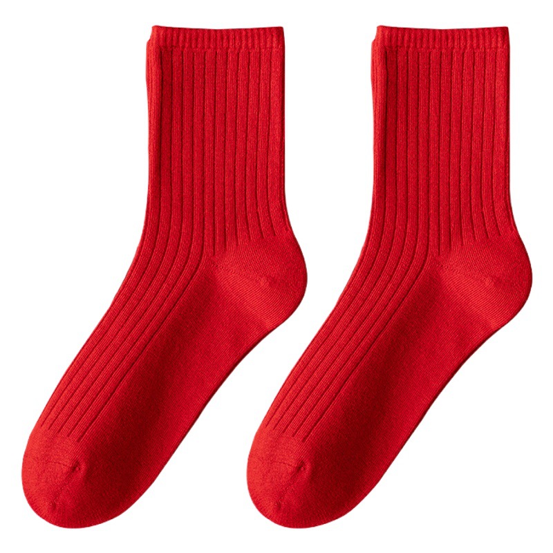 Calcetines rojos calcetines de tubo deshuesados de otoño e invierno para mujer, calcetines rojos grandes de año nuevo, calcetines de pareja de boda al por mayor