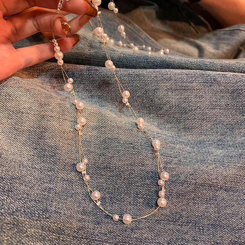 Collier ras-de-cou coréen double rang en perles et étoiles pour femme, accessoire de luxe léger et raffiné._voghion.com