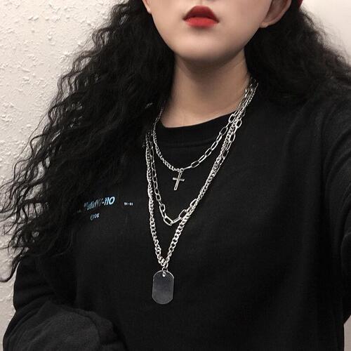 Western and Eastern Instagram Influencer Cross Pendant Necklace, Korean Minimalist Sweatshirt Style, Layered Hip-Hop Multi-Purpose Titanium Steel Necklace