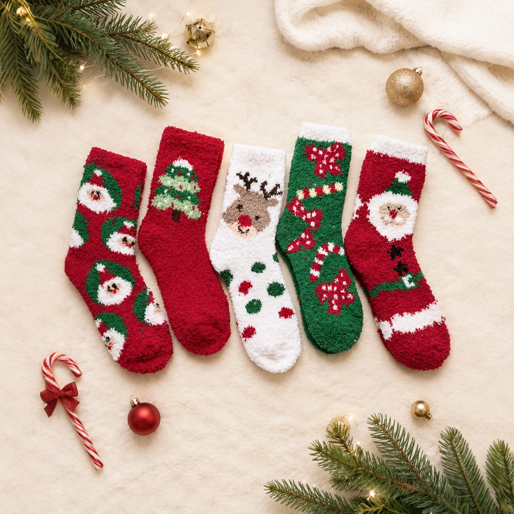 Christmas socks made of coral fleece with cartoon jacquard pattern, mid-calf length, women's style, warm for winter, festive socks from Zhuji