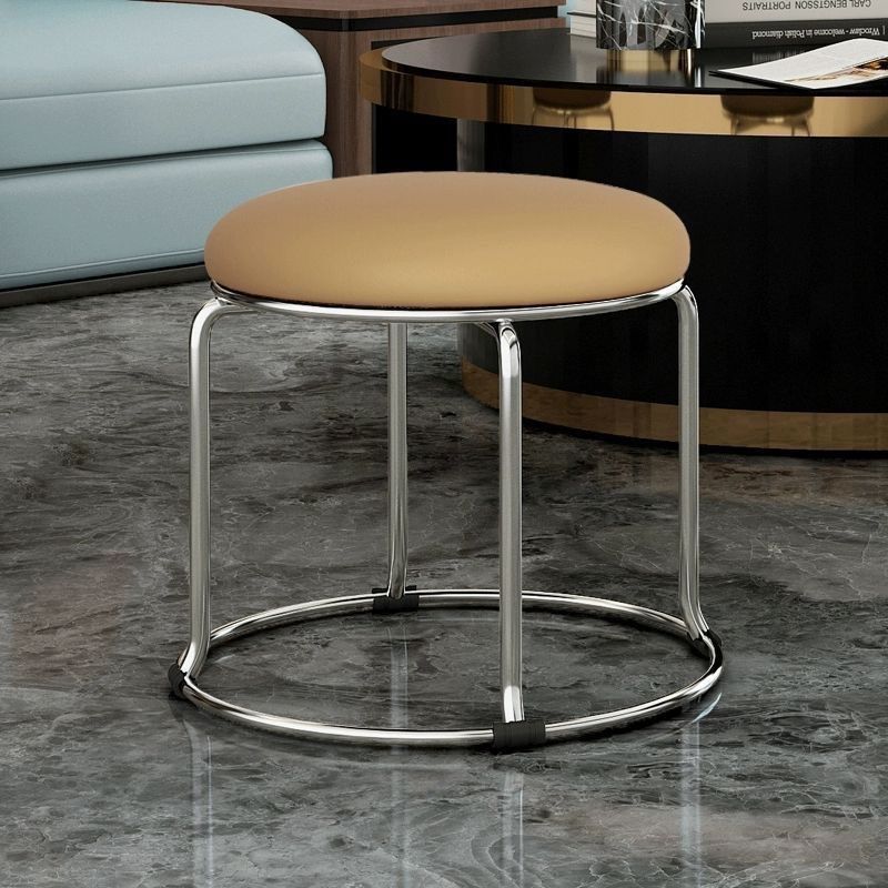 Low stool 32 height thick solid steel gold leather surface