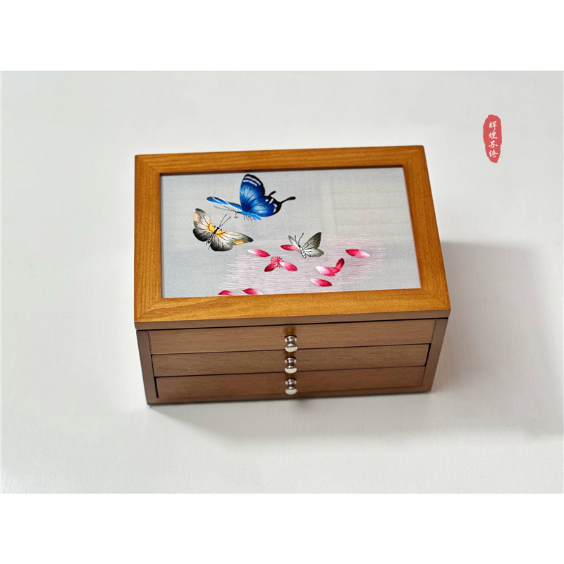結婚プレゼントの首飾り箱手作り蘇刺繍両面刺繍木製三層ジュエリー収納箱洗練された誕生日に友人に贈る|undefined