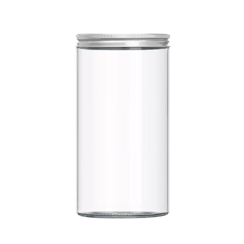 32oz纯圆直筒瓶1000毫升大口径厨房密封罐杂粮药材分装玻璃瓶铝盖