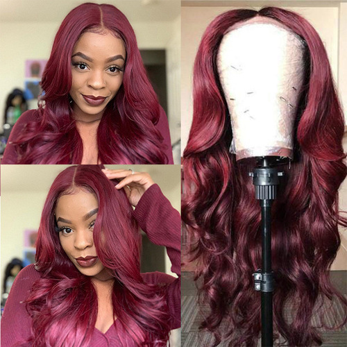 AliExpress European and American foreign trade wig for women burgundy long curly hair big wave wig headgear supports overseas shipping