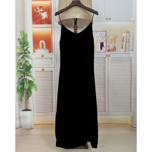 黑色真丝丝绒吊带连衣裙女夏 无袖百搭V领修身显瘦侧开叉气质长裙