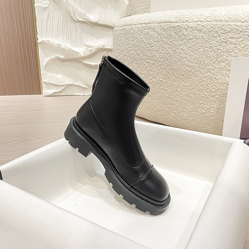 Genuine leather inner raised Martin 2024 new square toe heel thick sole elastic slim boots for women 33 small size_voghion.com