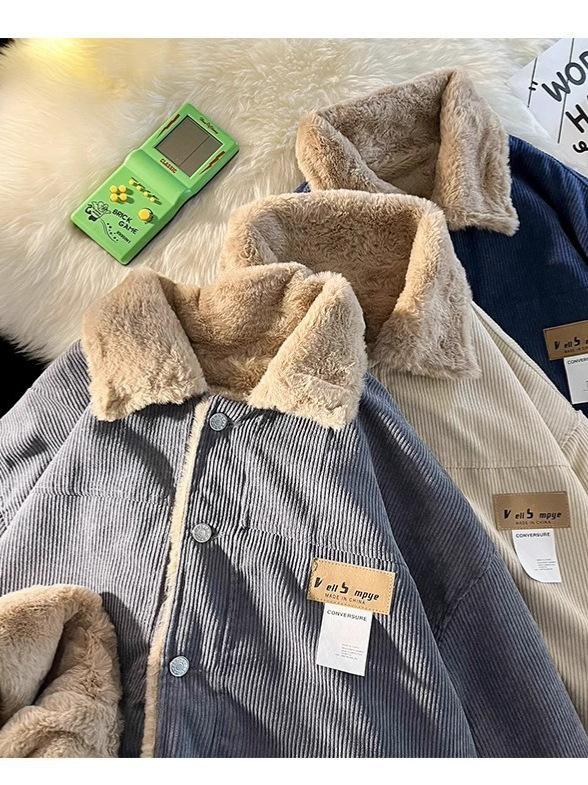 Etiqueta de pana moda hombre tendencia de invierno hombre solapa chaqueta acolchada de algodón suelta marca de moda japonesa chaqueta de pareja chaqueta