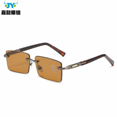 New fashionable frameless crystal stone glasses, hole drilling and edge grinding, three-color stone lens, trendy retro crystal glasses