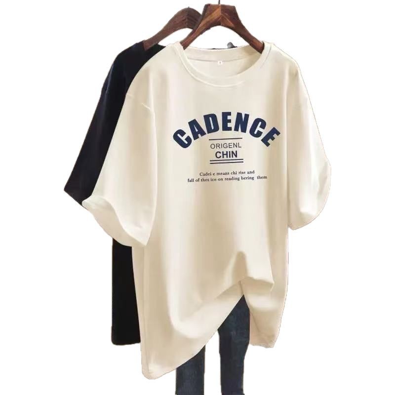 T-shirt women's summer short sleeve 2024 new love cotton mid-length loose European T-shirt women's clothing
