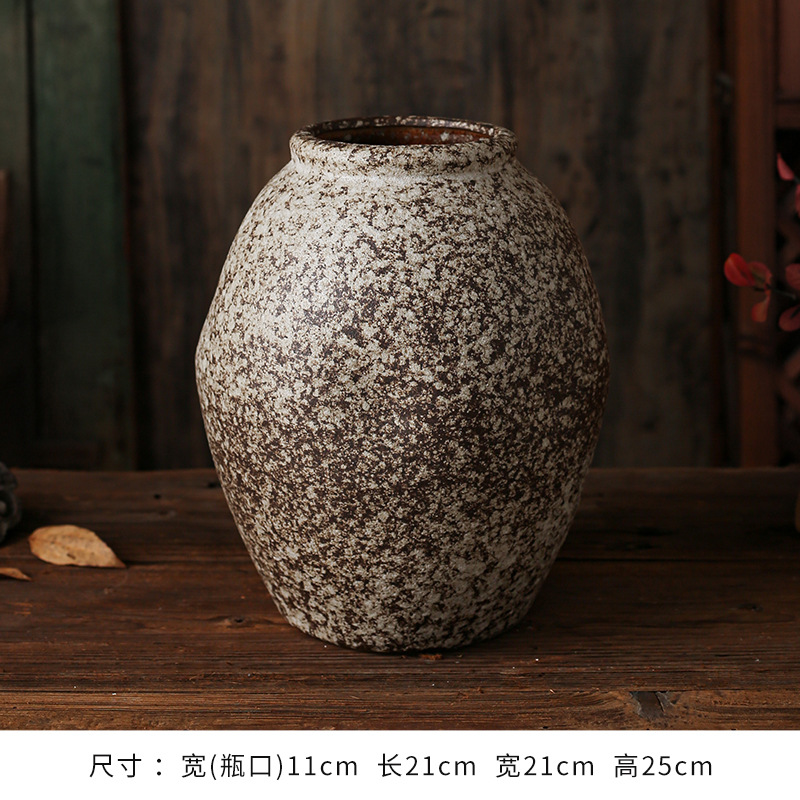 セラミック花瓶、レトロなわびさびスタイルのB&B装飾、中世の粗い陶器アートフラワーアレンジメント、家庭用家具、陶器のポット