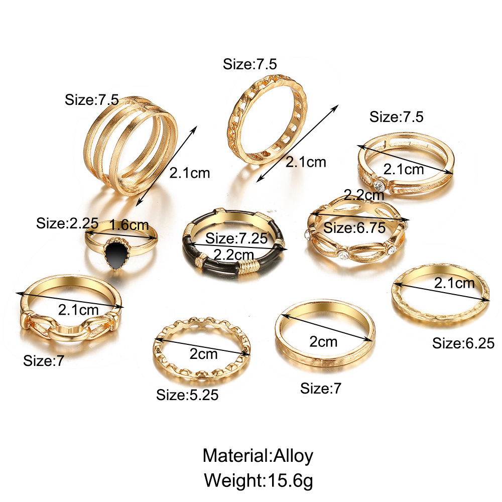 New Creative Retro Hollow Inlaid Zircon Black Joint Ring Set 10-piece Set display picture 1