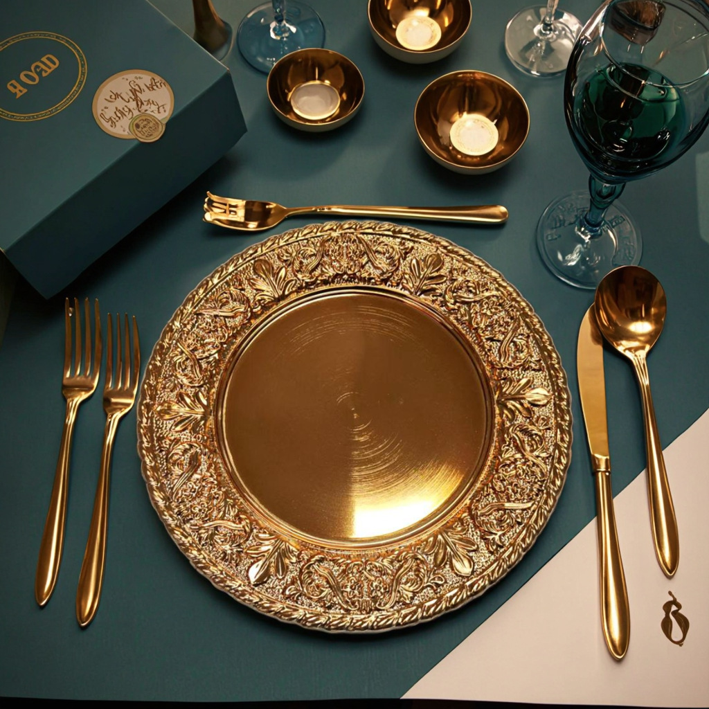 Boda de lujo ligera fiesta de hotel galvanizado desechable placa de plástico decoración placa de carga retro