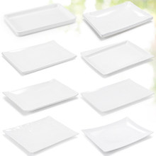 火锅盘子10个装 仿瓷白色长方形商用密胺塑料烧烤盘酒店餐厅菜盘