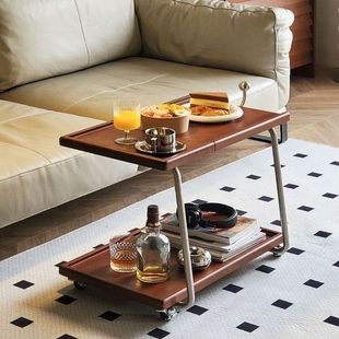 Ins Style Trolley Solid Wood Side Table Storage Rack Sofa Movable Coffee Table Stainless Steel Dining Cart Multi-Functional Medieval