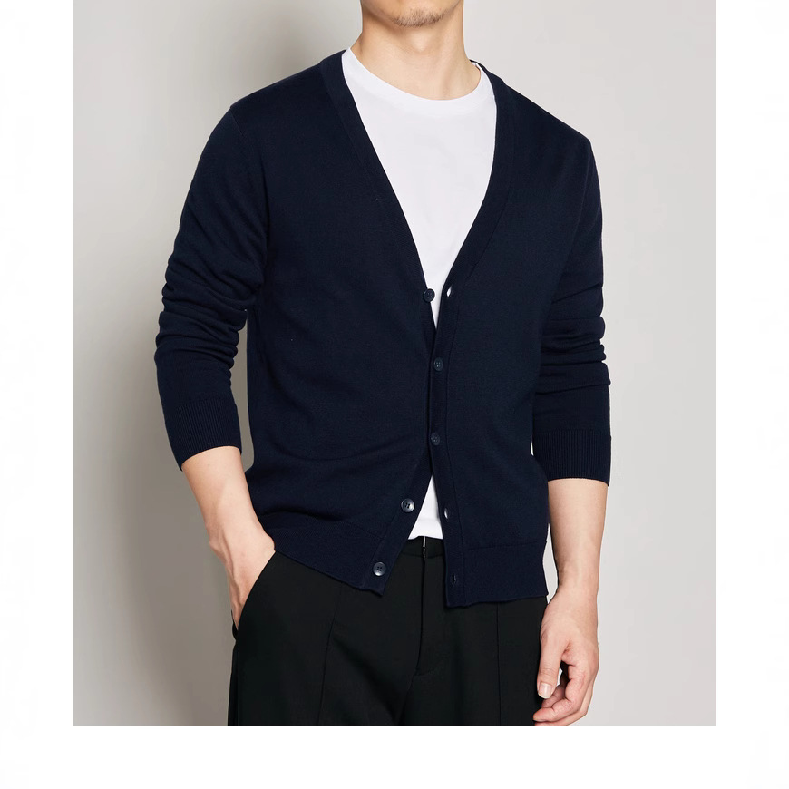 Primavera y otoño nuevo cardigán de punto chaqueta hombre cuello suéter de tamaño grande suéter base chaqueta coreana