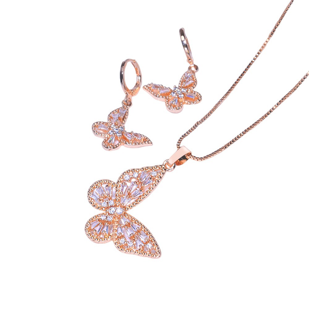 2026 nuevo diseño de mariposa aretes de zircón de cobre collar conjunto de joyería aretes de mujer colgante hermosa joyería transfronteriza image 4