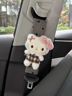 Car Seatbelt Shoulder Pads Are Comfortable and Breathable for Long-Distance Use, Providing Protection for the Shoulders and Neck, and Are an Essential Car Accessory (Seat belt shoulder pad) - gray-polka-dot-chanel-style-kitty-shoulder-pad-single
