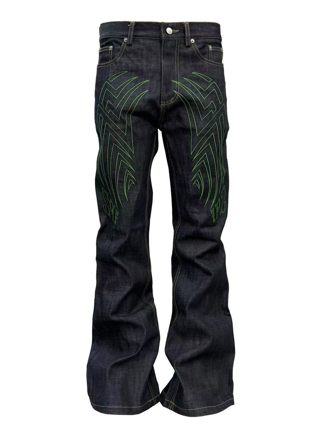 Sp5der Jeans Embroidered Slim Indigo Green