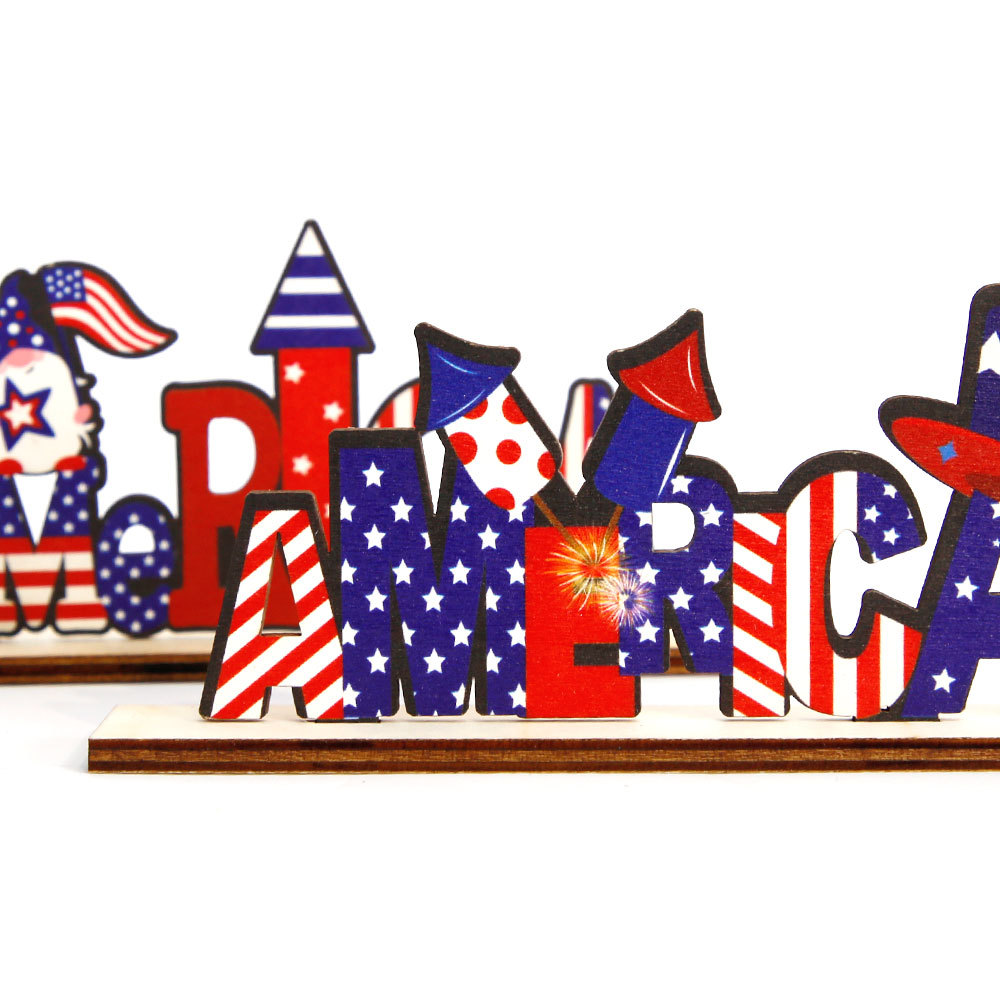 Adornos de madera del Día de la Independencia, decoraciones para fiestas navideñas estadounidenses, adornos de mesa rojos, blancos y azules conmemorativos de los soldados caídos