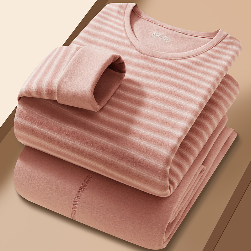 新デロンカラー柄カップル秋服上下セット両面起毛レディーススリムフィットベースレイヤーメンズ保温下着