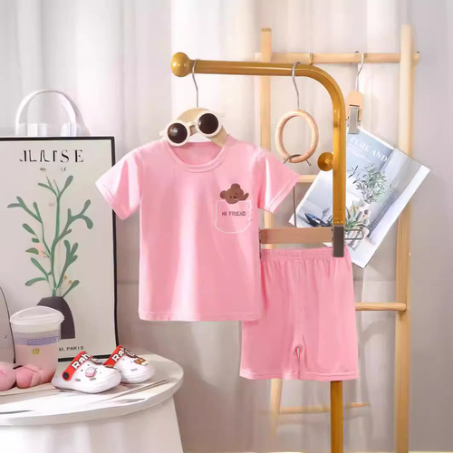 Summer children's modal cotton fashionable short-sleeved shorts set for boys and girls, thin home clothes sleepwear set