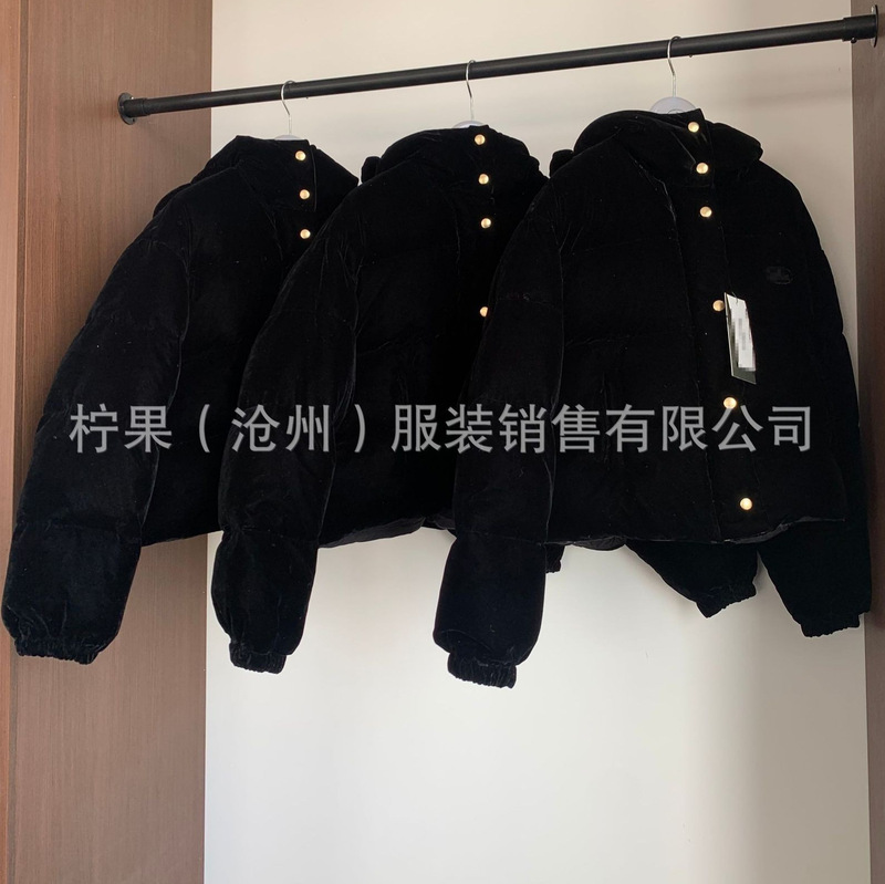 Now, Korean Designer Dongdaemun Has Released a Black Velvet down Jacket with a Hood for the Fall and Winter Season