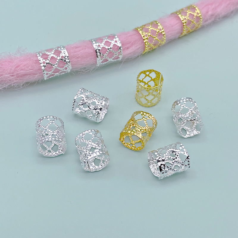 8*9mm Iron Electroplated Rhombus Dirty Braid Hair Ring African False Hair Braiding Hair Accessories DIY Hair Decoration Accessories Wholesale