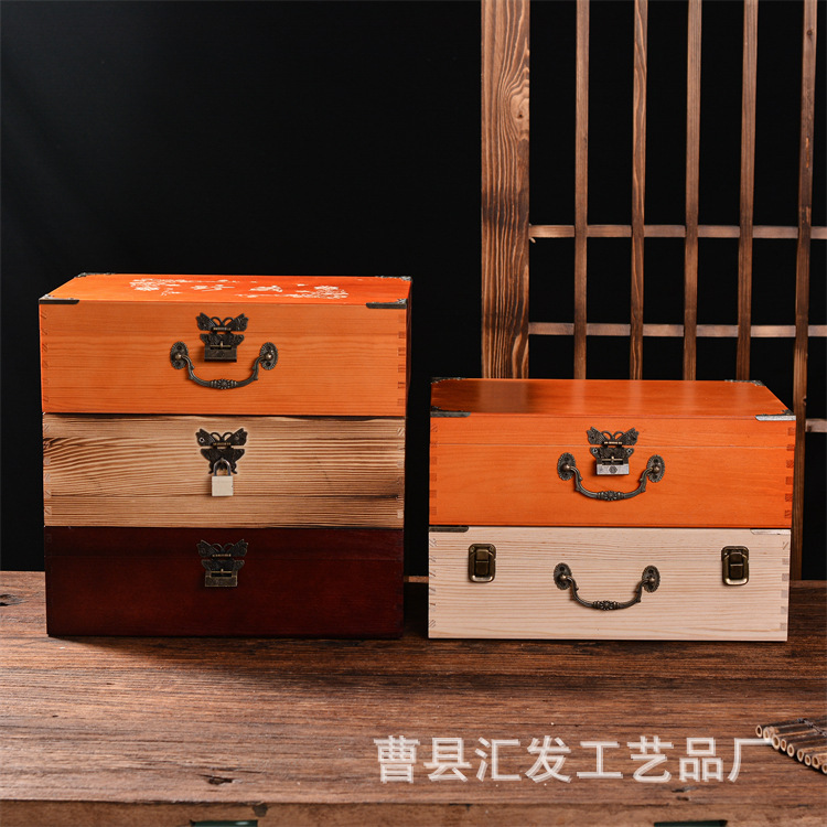 ロック付き木製ボックスデスクトップ収納ボックス家庭用ロック付き証明書収納ボックスレトロ木製ボックスシンプルジュエリー収納ボックス|undefined