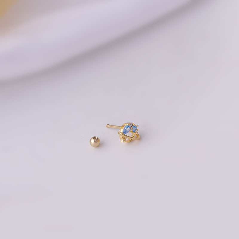 simple 0.8MM titanium steel thin rod zircon planet single ear bone earrings