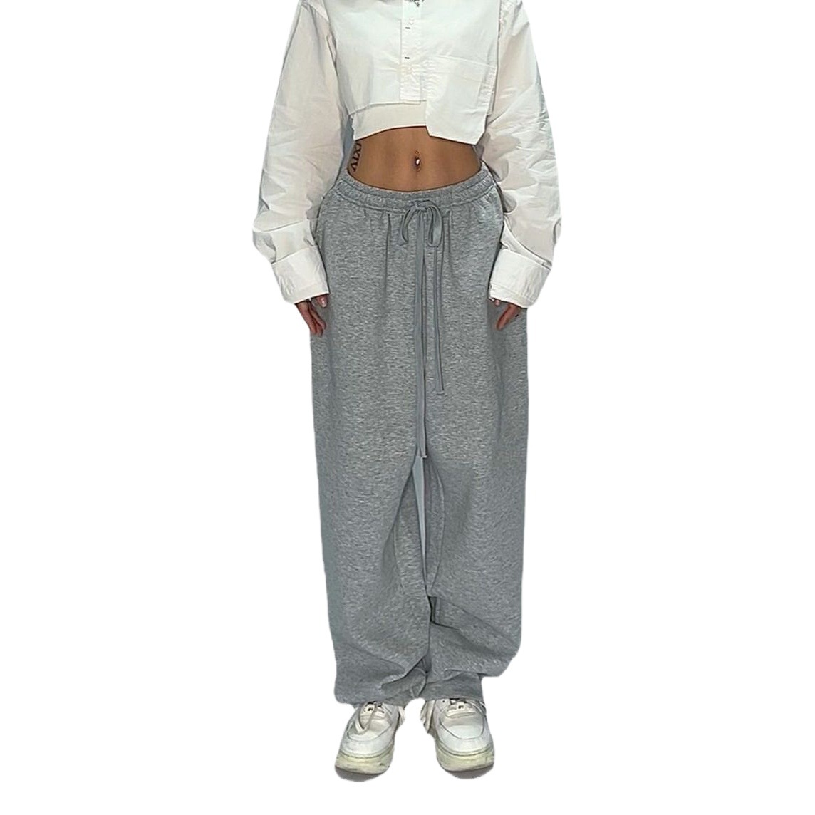 Pantalones negros transfronterizos pantalones sueltos retro americanos para mujer hip-hop street jogging gris casual deportes moda