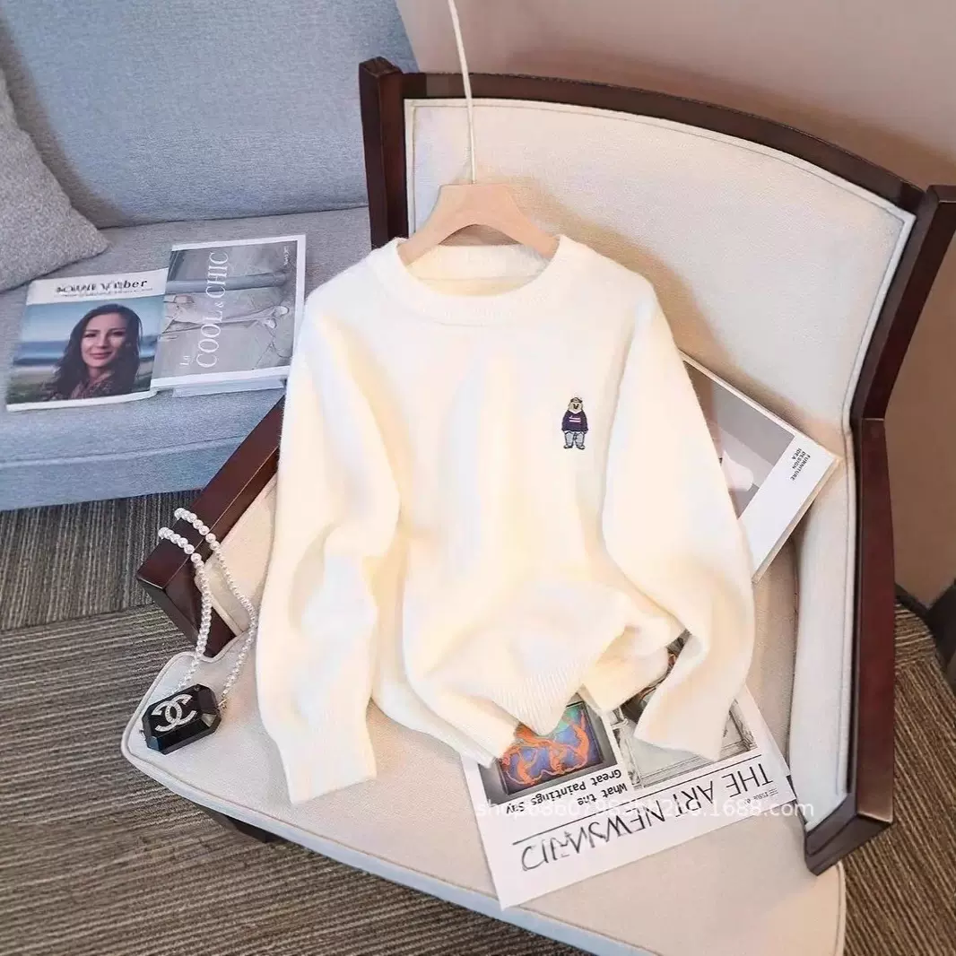 慵懒风软糯毛衣女春秋冬2025新款韩版宽松内搭圆领针织衫外套上衣