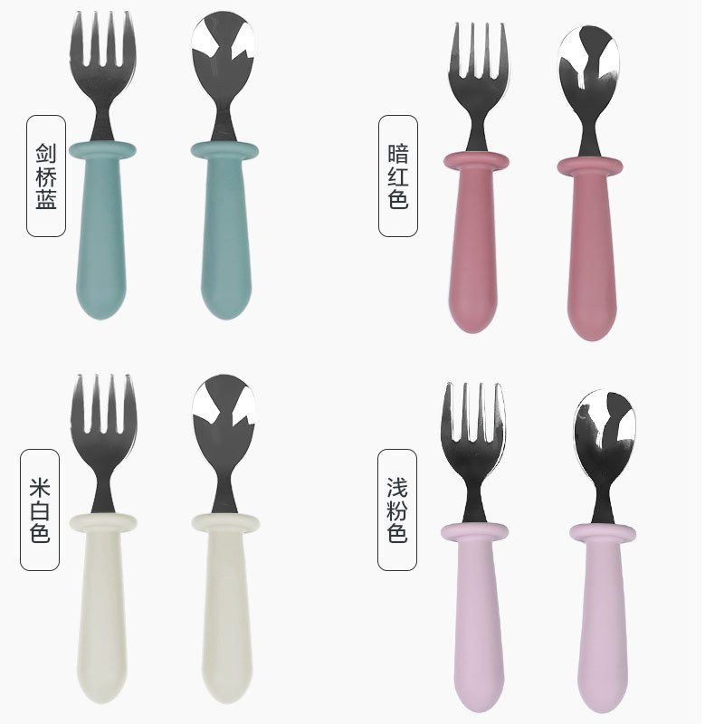 Silicona bebé pezón grado alimenticio silicona 304 Acero inoxidable cuchara bebé suplemento alimenticio cuchara de arroz de color sólido