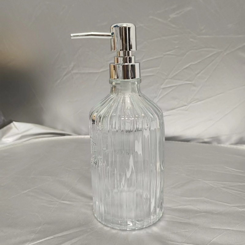 El fabricante suministra 420ml de desinfectante de manos, botella de vidrio transparente de color de patrón vertical cuadrado, botella de desinfectante de manos, vidrio